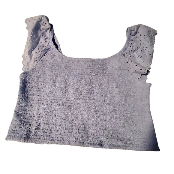 Universal Thread Light Blue Smocked Tank Top With Eyelet Ruffle Sleeves Size XL - Picture 2 of 9